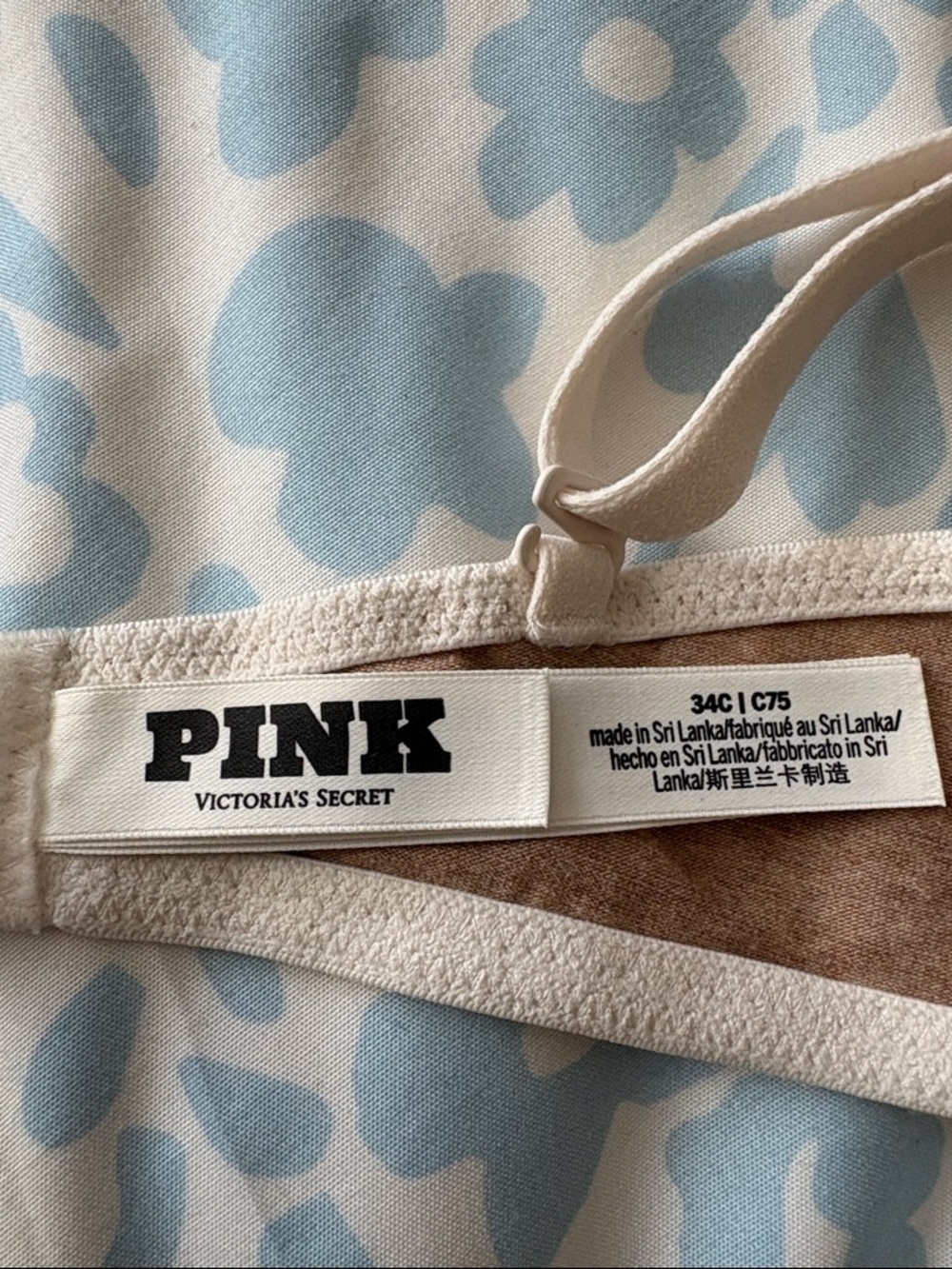 EUC PINK Everyday Lace-Trim Lightly Padded Wireless Bra Light Beige 34C - Picture 3 of 8